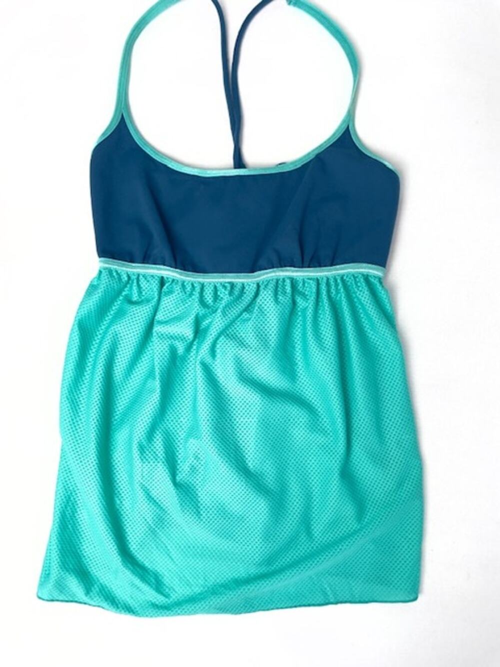 prAna Aqua Blue Mesh Overlay Yoga Tank Top Built In Bra Athletic Size XS